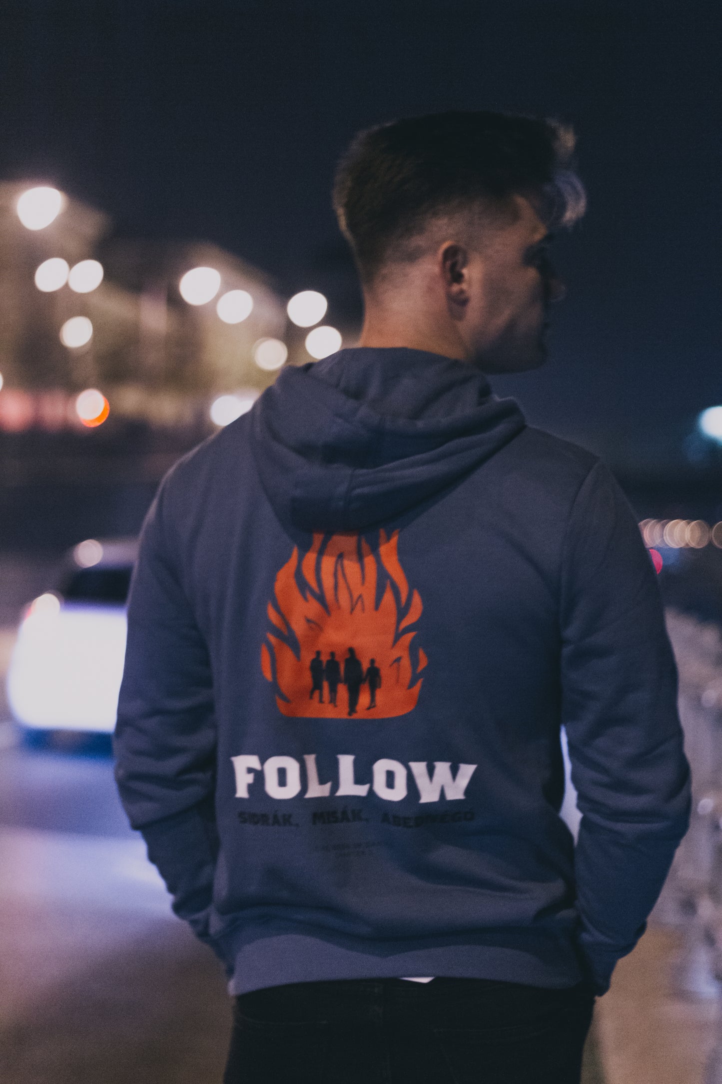 "Follow Sidrák, Misák, Abednégó" kék hoodie